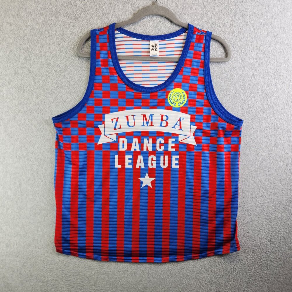 Zumba Top Womens XL Blue Red Jersey Tank Dance League Fitness Aerobics American - Picture 9 of 9